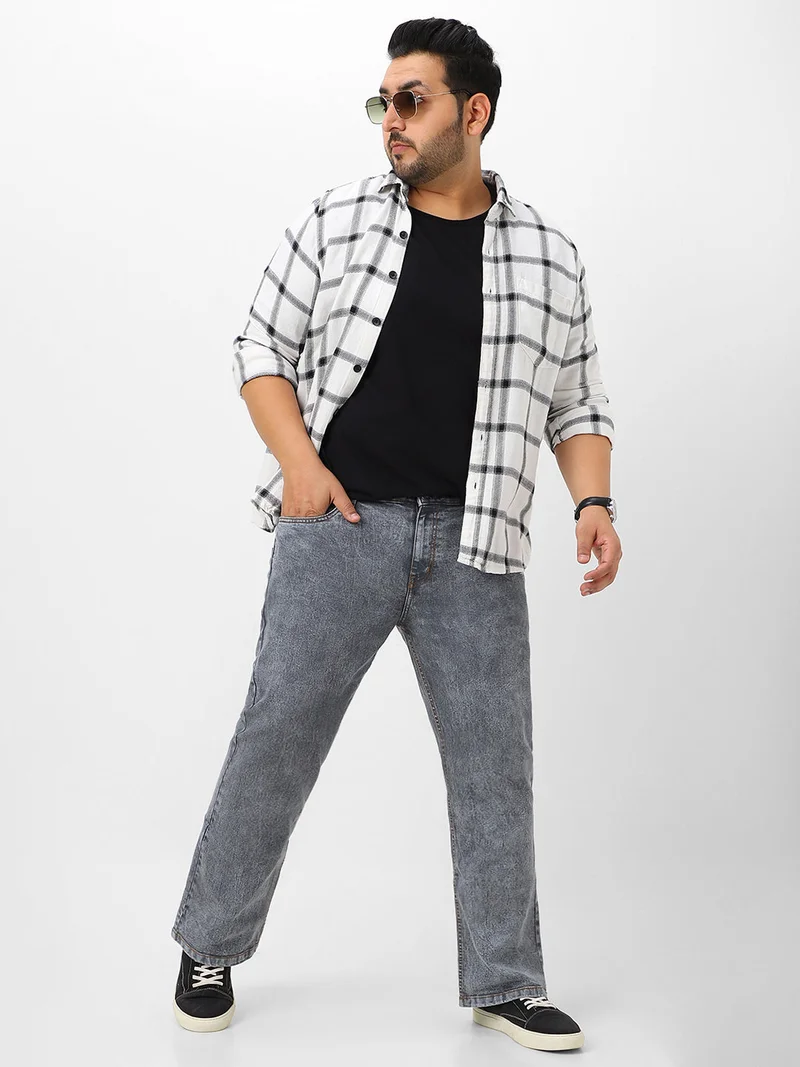 Urbano Fashion  Urbano Plus Men's Light Grey Washed Bootcut Jeans Stretchable  | Best Price UAE