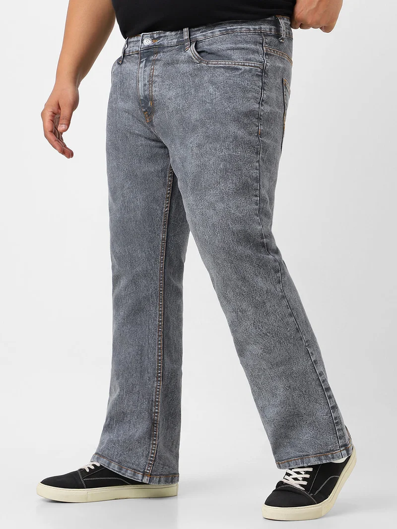 Urbano Fashion  Urbano Plus Men's Light Grey Washed Bootcut Jeans Stretchable  | Best Price UAE