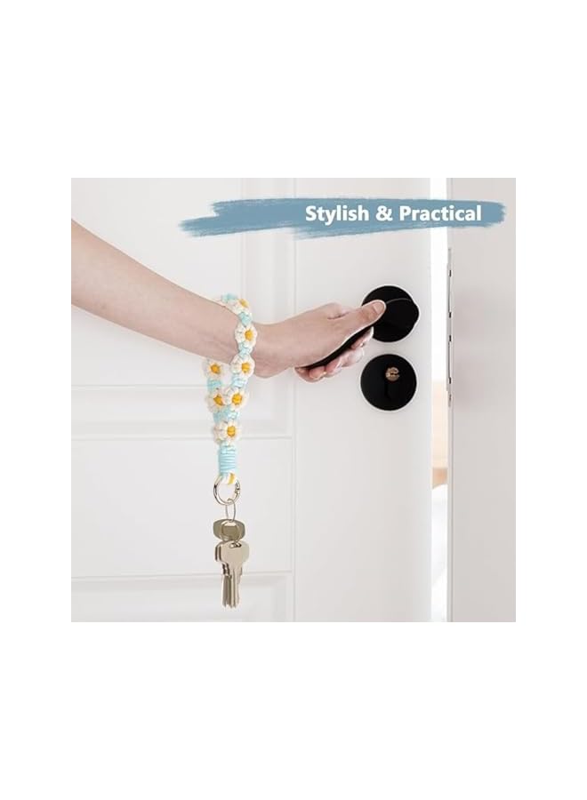 Green Tiger Bohemian Macrame Key Chain, Pocket Key Chain, Weave Exquisite Key Ring Holder, Car Keys Cute Macrame Key Chain, Bracelet Handmade Wrist Lanyard for Women (White, Blue, Yellow) - Image 5