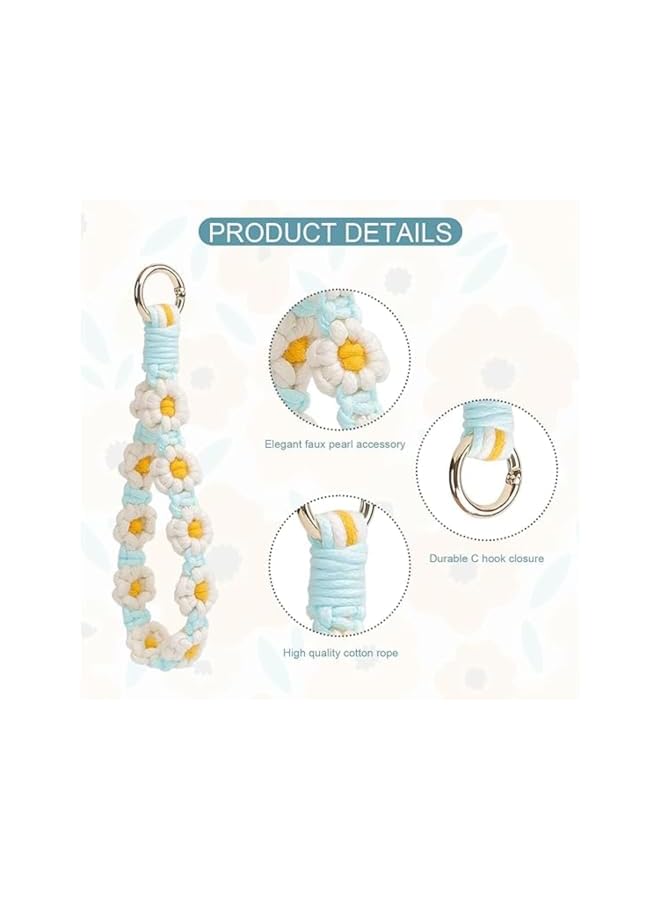 Green Tiger Bohemian Macrame Key Chain, Pocket Key Chain, Weave Exquisite Key Ring Holder, Car Keys Cute Macrame Key Chain, Bracelet Handmade Wrist Lanyard for Women (White, Blue, Yellow) - Image 2