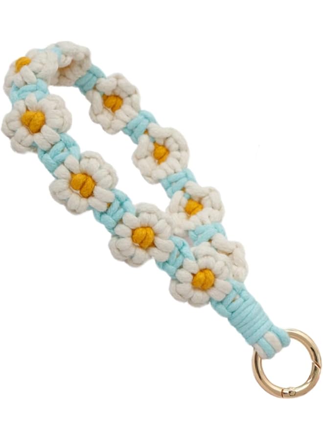 Green Tiger Bohemian Macrame Key Chain, Pocket Key Chain, Weave Exquisite Key Ring Holder, Car Keys Cute Macrame Key Chain, Bracelet Handmade Wrist Lanyard for Women (White, Blue, Yellow) - Image 1