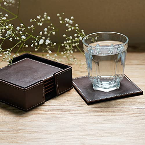 DECOWORLD || Genuine Buff Leather Tea Coasters Set of 6 with Stand || Coasters for Cups, Coffee Mugs, Drinks|| Coasters for Dining Table. Coffee Table for Home or Office Use (Brown) - Image 5