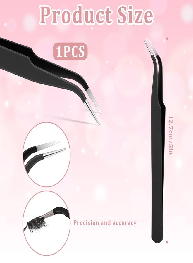 Gtziqa Curved Pointed Craft Tweezer, Precision Tweezer Stainless Steel Eyelash Tweezers Professional Fine Tip Tweezers Needle Nose Forceps for Craft, Eyelash Extensions, Nail Art, Sticker (Black - Image 2