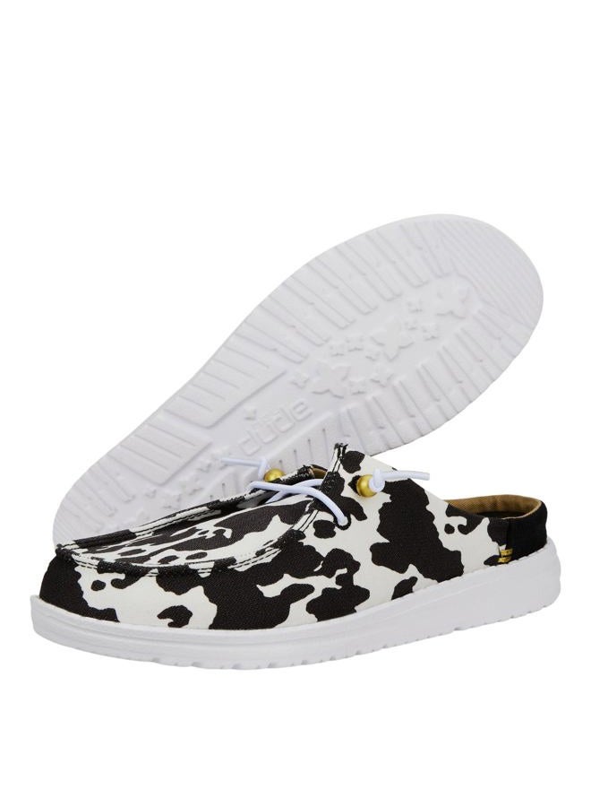 HEYDUDE Hey Dude Wendy Slip Classic White/Black Cow Print Size W9 | Women's Shoes | Women's Slip On Loafers | Comfortable & Light-Weight - Image 3