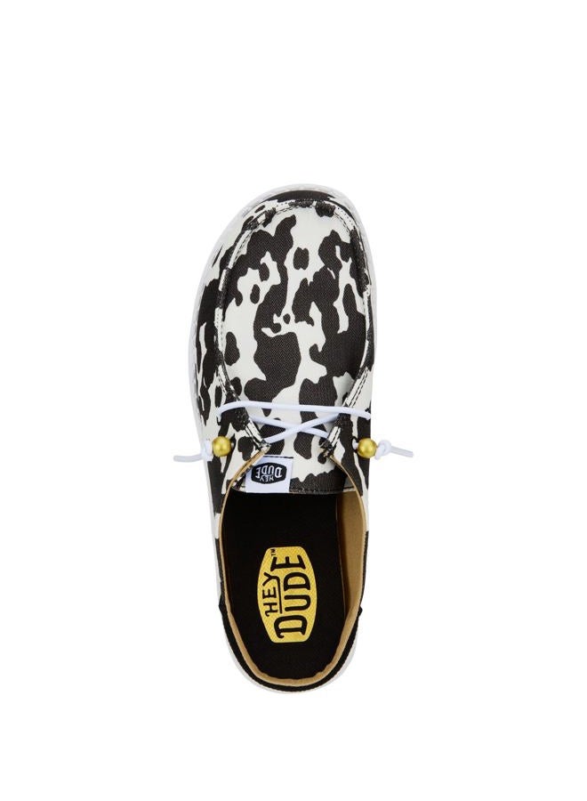 HEYDUDE Hey Dude Wendy Slip Classic White/Black Cow Print Size W9 | Women's Shoes | Women's Slip On Loafers | Comfortable & Light-Weight - Image 2