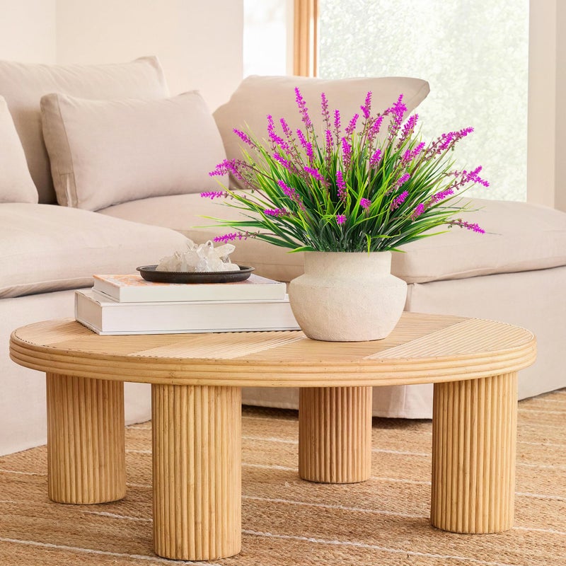 Ammyoo Artificial Flowers Faux Plants for Outdoor Decoration, 12 Bundles Fake Monkey Grass for Home Garden Front Porch Balcony, Lavender Flowers Shrubs UV Resistant No Fade Greenery Bush Planter (Lotus) - Image 5