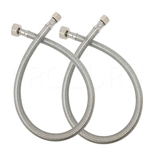 PROCURU [2-Pack] PROCURU 16-Inch (1.3Ft) x 3/8" Comp x 1/2" FIP Faucet Hose Connector, Stainless Steel Braided Supply Line, Certified Safe (9SF16-2P) - Image 1