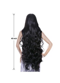 AGPtek 40 Inches Heat Resistant Long Curly Wave Wig With Full Head Clip Black  - Image 4