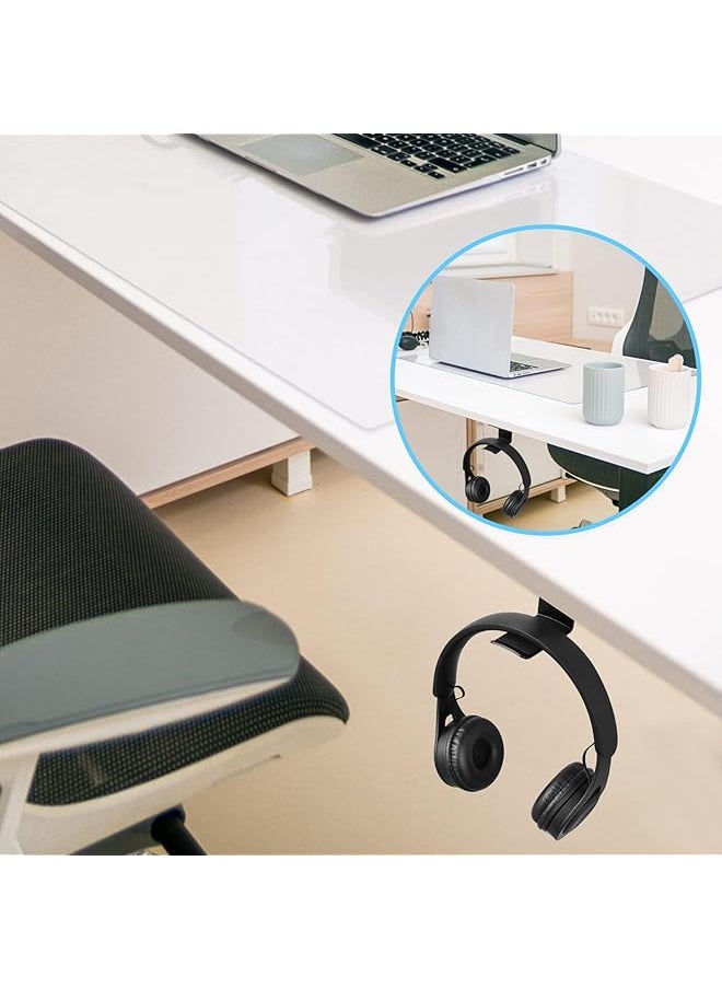 erorex 2 Pcs Headphone Stand Under Desk Headphone Hanger 4 Pcs Screws Headphone Mount Hook With Silicone Pad Universal Headset Stand For Gaming Headset Cables Black  - Image 4