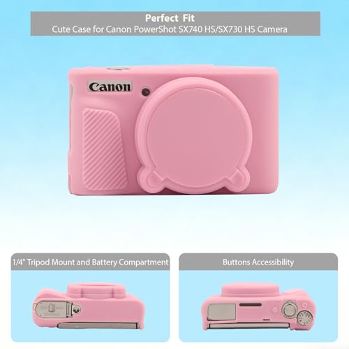 Frevyve Case for Canon PowerShot SX740 HS, SX730 HS Camera, Soft Silicone Protective Case, Slim Fit Sleeve with Removable Lens Cover and Screen Protector Accessories, Anti-Scratch (Pink) - Image 5
