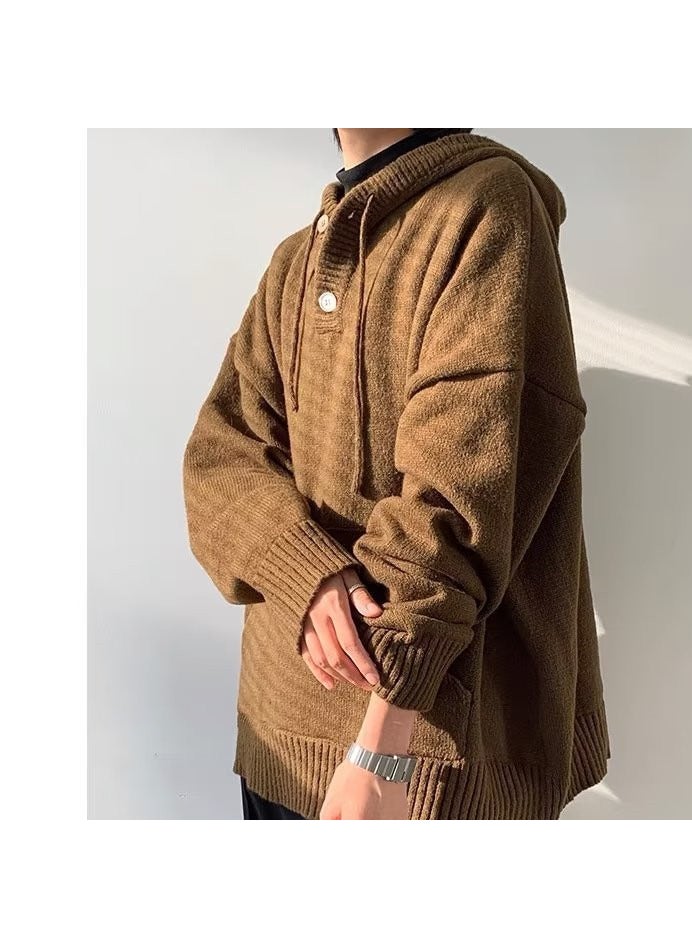 Generic - High Street Oversized Hoodie Brown Knit Sweater Unisex 3139 brown - Image 1