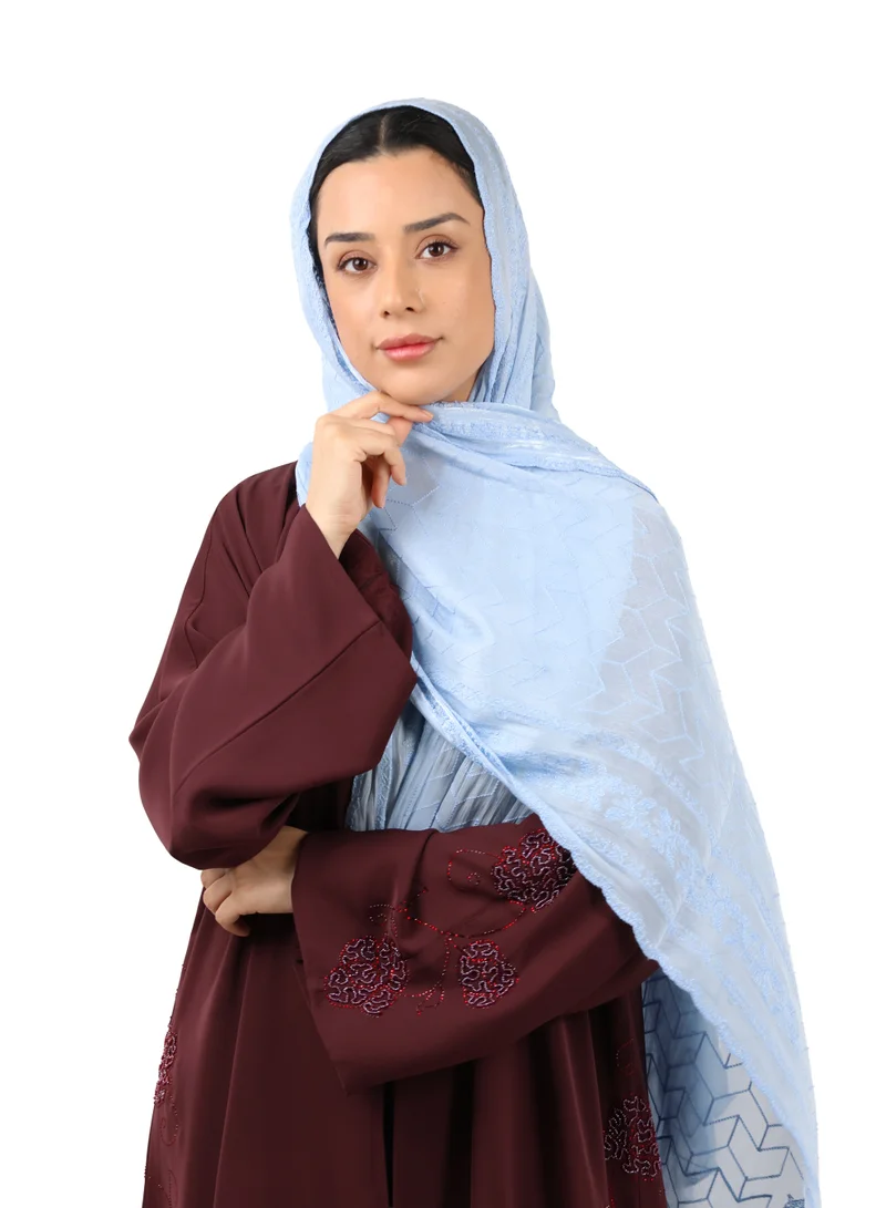 Jameela  Chevron Pattern Organza Scarf (Powder Blue) for Women | Best Price UAE