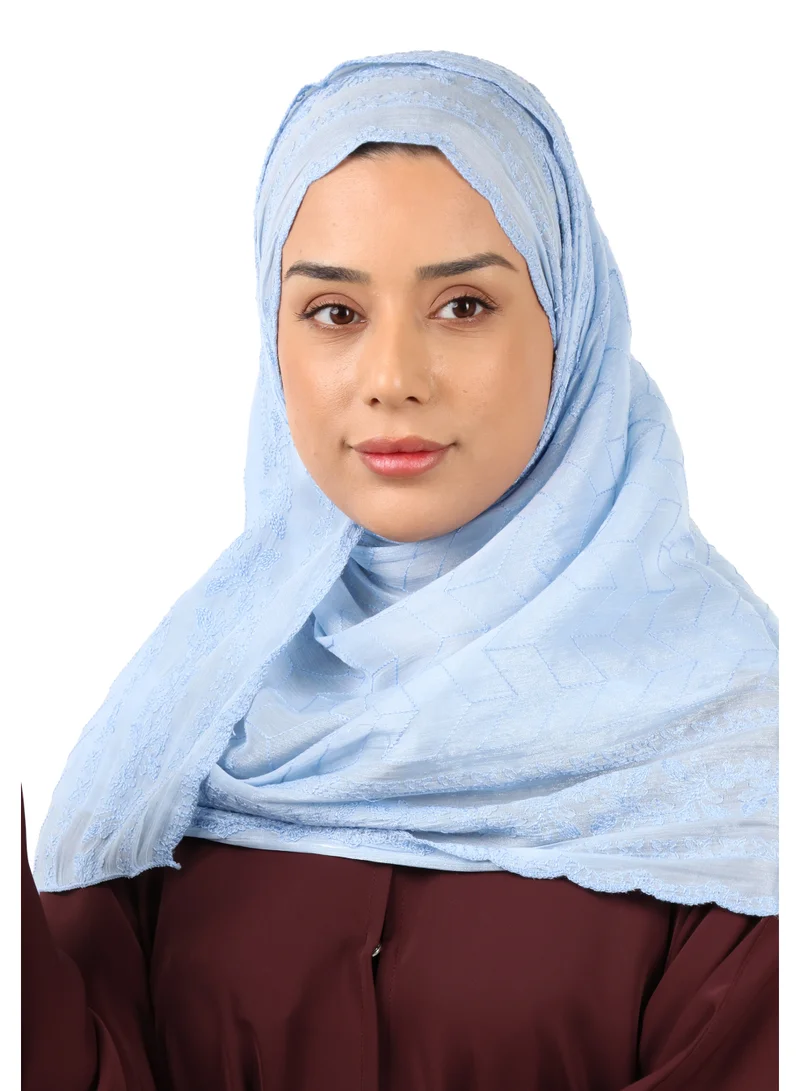 Jameela  Chevron Pattern Organza Scarf (Powder Blue) for Women | Best Price UAE