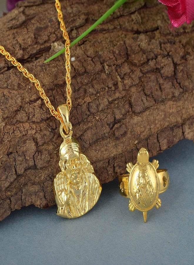 Memoir Brass1 Micron Gold forming Combo of Saibaba Pendant with fingerring Men Women - Image 4
