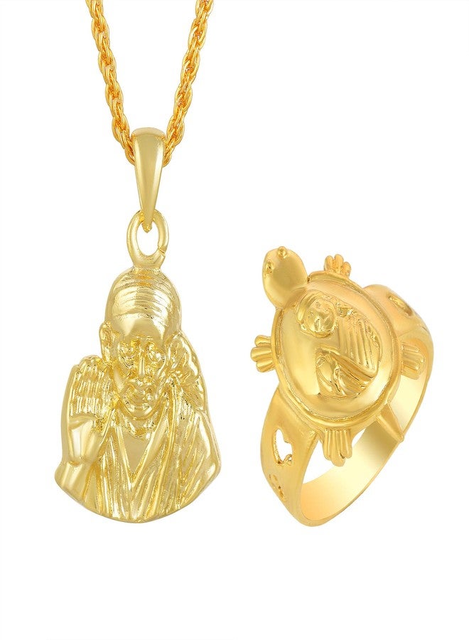 Memoir Brass1 Micron Gold forming Combo of Saibaba Pendant with fingerring Men Women - Image 1