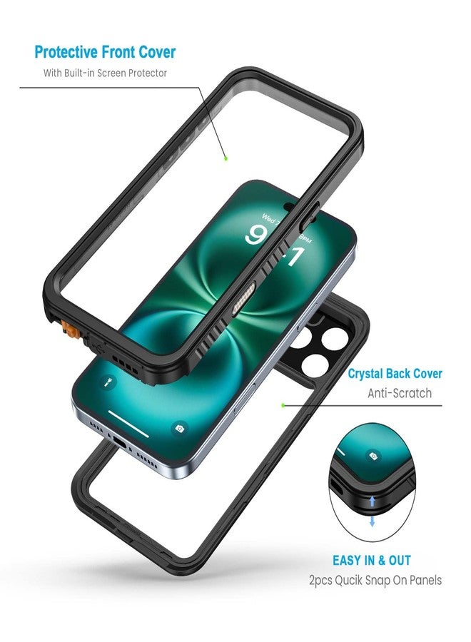 جراب Lanhiem المغناطيسي المقاوم للماء لهاتف iPhone 16 Pro، جراب مقاوم للغبار مع واقي شاشة مدمج [متوافق مع MagSafe]، غطاء هاتف قوي ومتين كامل الجسم لهاتف iPhone 16 Pro 6.3 بوصة (أسود/شفاف) - Image 3