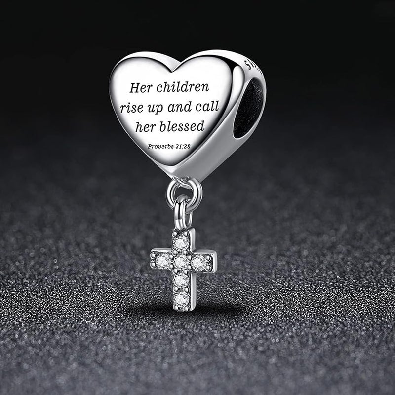 SHBOAZED Cross Charm Fit Pandora Charms Bracelet Love Heart Christian Bible Verse Charms Prayer Faith Religious Jewelry Gifts for Women - Image 3