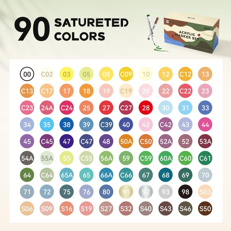 Arrtx 90 Colors Paint Markers, Acrylic Paint Pens for Artists Adults Coloring Drawing - Extra Brush Tip for Rock Painting, Wood, Canvas, DIY Crafts Making Art Supplies - Image 5