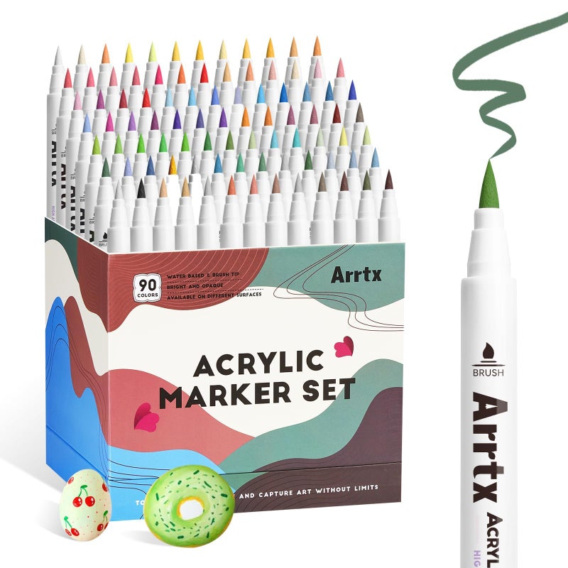 Arrtx 90 Colors Paint Markers, Acrylic Paint Pens for Artists Adults Coloring Drawing - Extra Brush Tip for Rock Painting, Wood, Canvas, DIY Crafts Making Art Supplies - Image 1