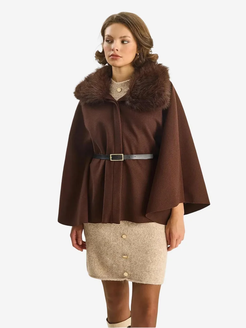 بيانكو لوتشي معطف صوف فاخر بياقة فرو صناعي