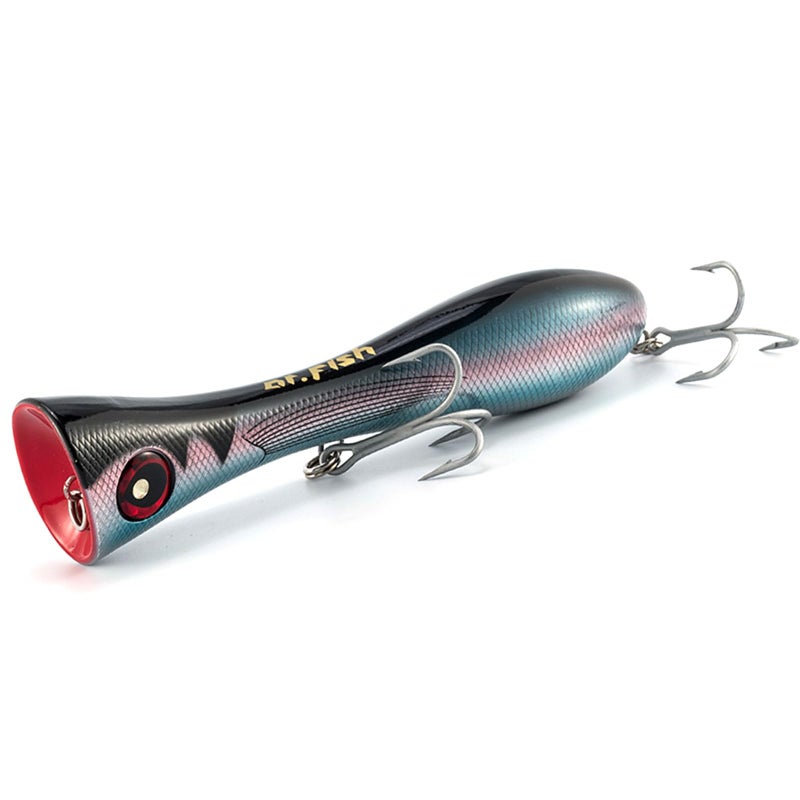 Dr.Fish Popper Saltwater Fishing Lures, 8 Inches GT Popper VMC Treble Hooks Surf Fishing Lures for Striper Tuna Barracuda Mackerel Snapper Bluefish Pencil Plugs Offshore Silver Black Back - Image 1