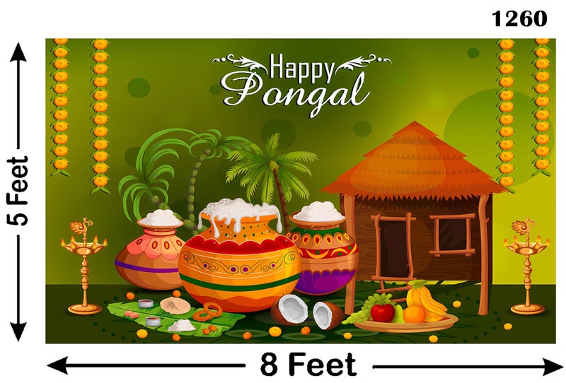 Backdropon Happy Pongal Festival Design Backdrop Cloth for Pooja Decoration Traditional Background Curtain Cloth for Festival Size 5 Feet Height and 8 Feet Width(5 * 8) - Image 3