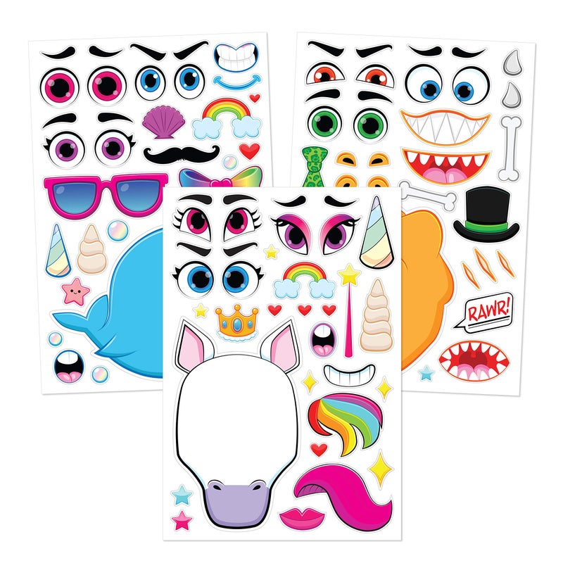 JOYIN 36 Sheets 9"x6" Make a face Stickers for Kids, Make Your Own Animal Stickers with Unicorn, Dinosaur, Sea and Safari Animals, Crafts Birthday Party Favors, Goodie Bags Classroom Activities - Image 2