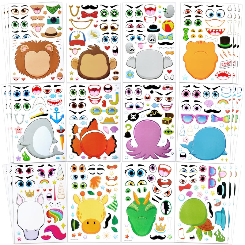 JOYIN 36 Sheets 9"x6" Make a face Stickers for Kids, Make Your Own Animal Stickers with Unicorn, Dinosaur, Sea and Safari Animals, Crafts Birthday Party Favors, Goodie Bags Classroom Activities - Image 1