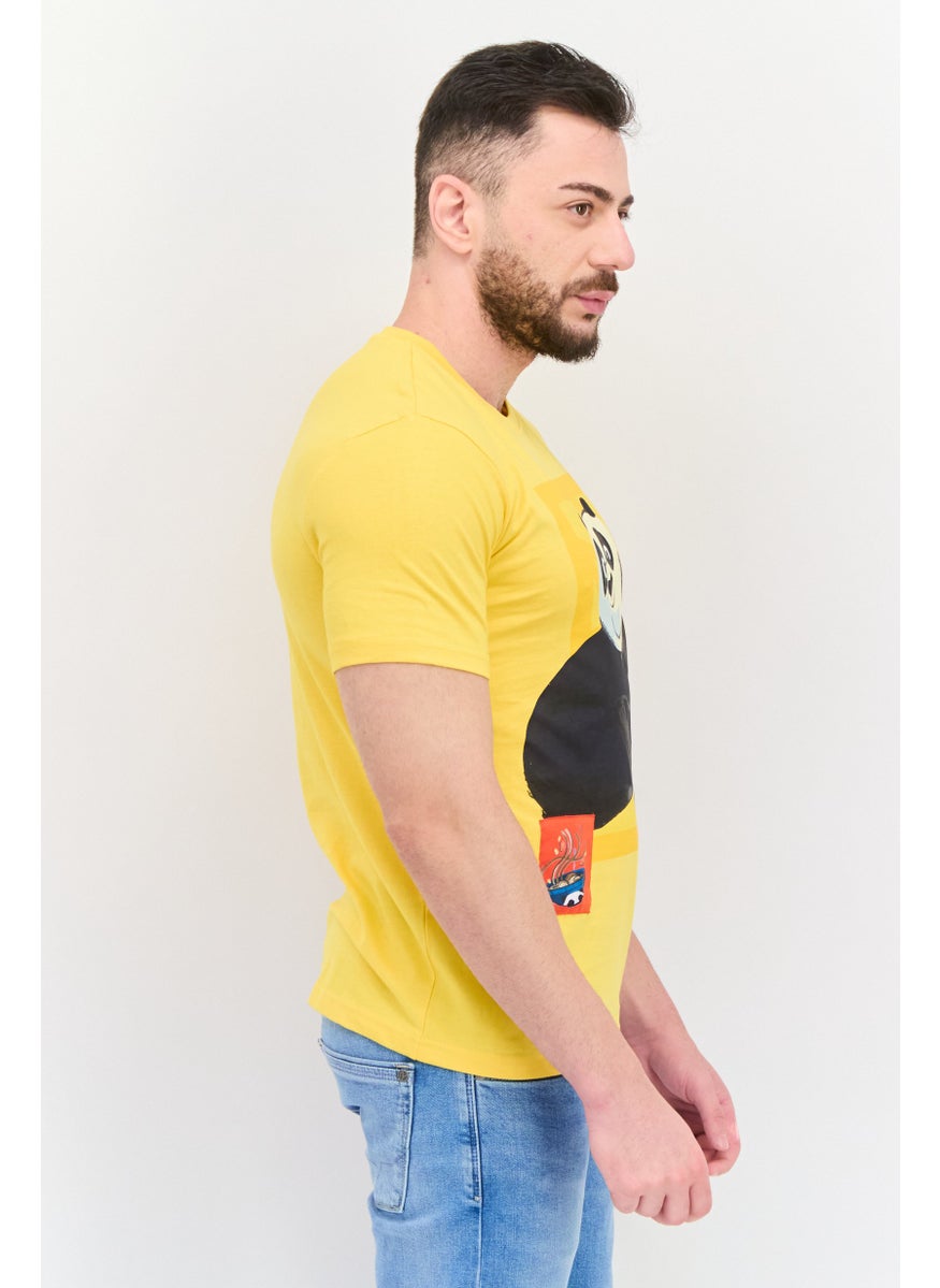 Kung Fu Panda - Men Round Neck Short Sleeves Panda Print T-Shirt, Yellow - Image 1