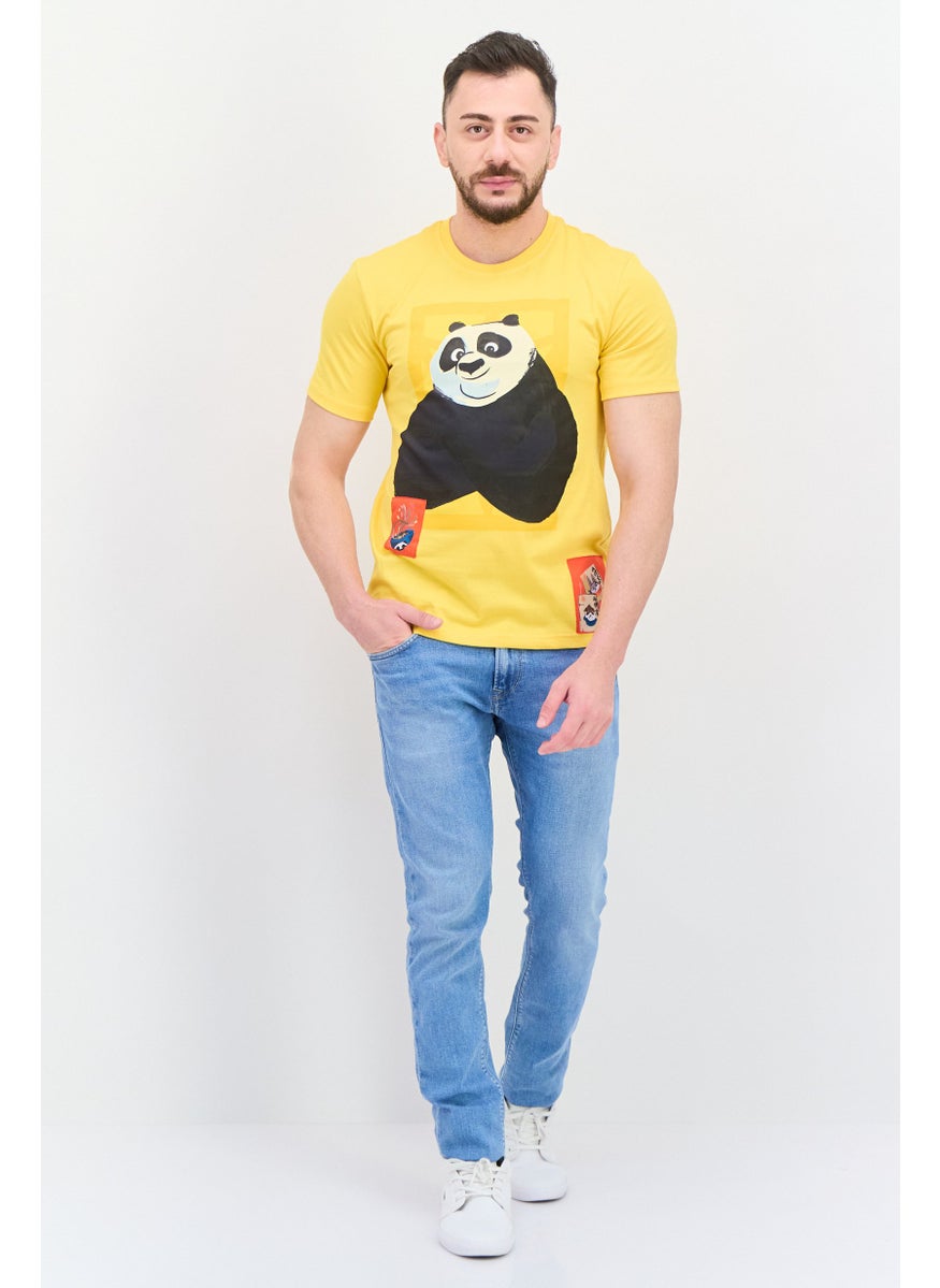 Kung Fu Panda - Men Round Neck Short Sleeves Panda Print T-Shirt, Yellow - Image 1