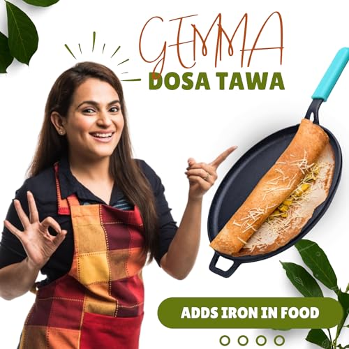 GEMMA Cast Iron Dosa Tawa with Long Handle - Preseasoned, Naturally Non-Stick Iron Pan for Perfect Dosas - Big Size, Induction Base Compatible with Silicone Grip for Effortless Cooking, 29 cm - Image 2