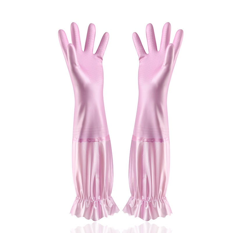 Plush-Lined Latex Gloves for Dishwashing and Cleaning PINK FLOWING BELT PINK FLOWING BELT