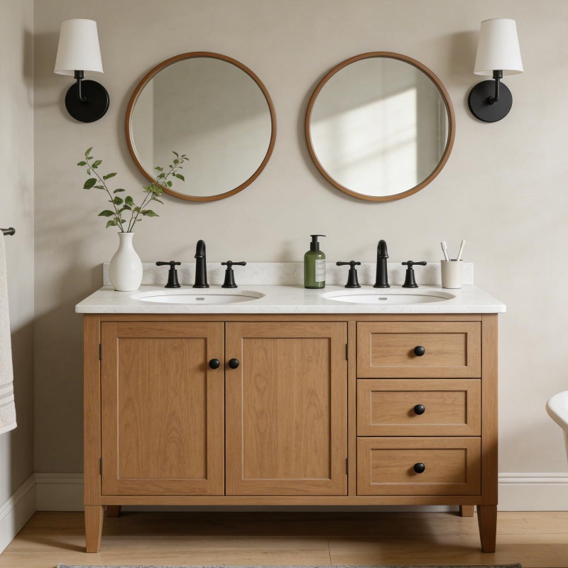 WallBeyond 24 Inch Natural Round Wood Mirror, Circle Wooden Frame Wall Mirror for Bathroom, Living Room, Bedroom, Entryway - Image 4