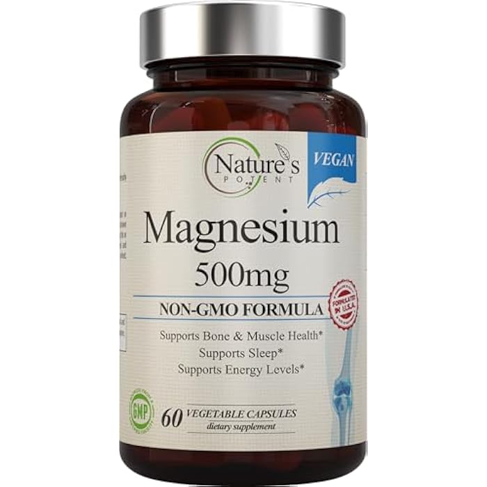 Nature's Potent Magnesium Supplements | Magnesium Citrate & Magnesium Oxide 500mg | Vegan Magnesium Supplement for Women & Men | USA Made Magnesium for Sleep Support - 60 Veggie Capsules - Image 1