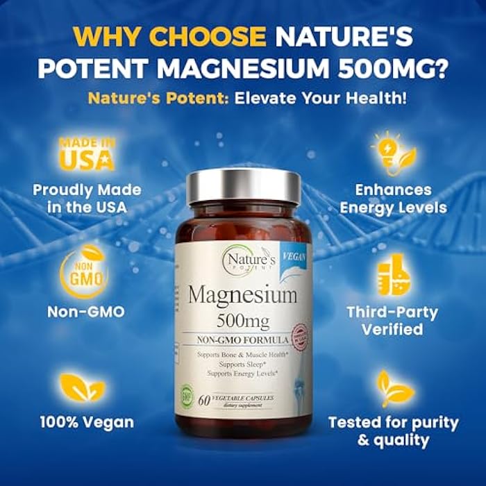 Nature's Potent Magnesium Supplements | Magnesium Citrate & Magnesium Oxide 500mg | Vegan Magnesium Supplement for Women & Men | USA Made Magnesium for Sleep Support - 60 Veggie Capsules - Image 4
