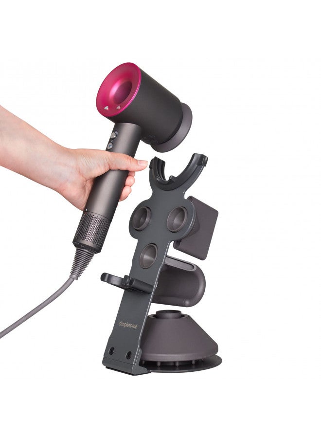 simpletome UPGRADED Hair Dryer Holder for Dyson Supersonic Hairdryer with Cable Organizer, Heavy Alloy Steel Stand, Piano Painting Surface (Advanced Grey 3 Holes) - Image 1