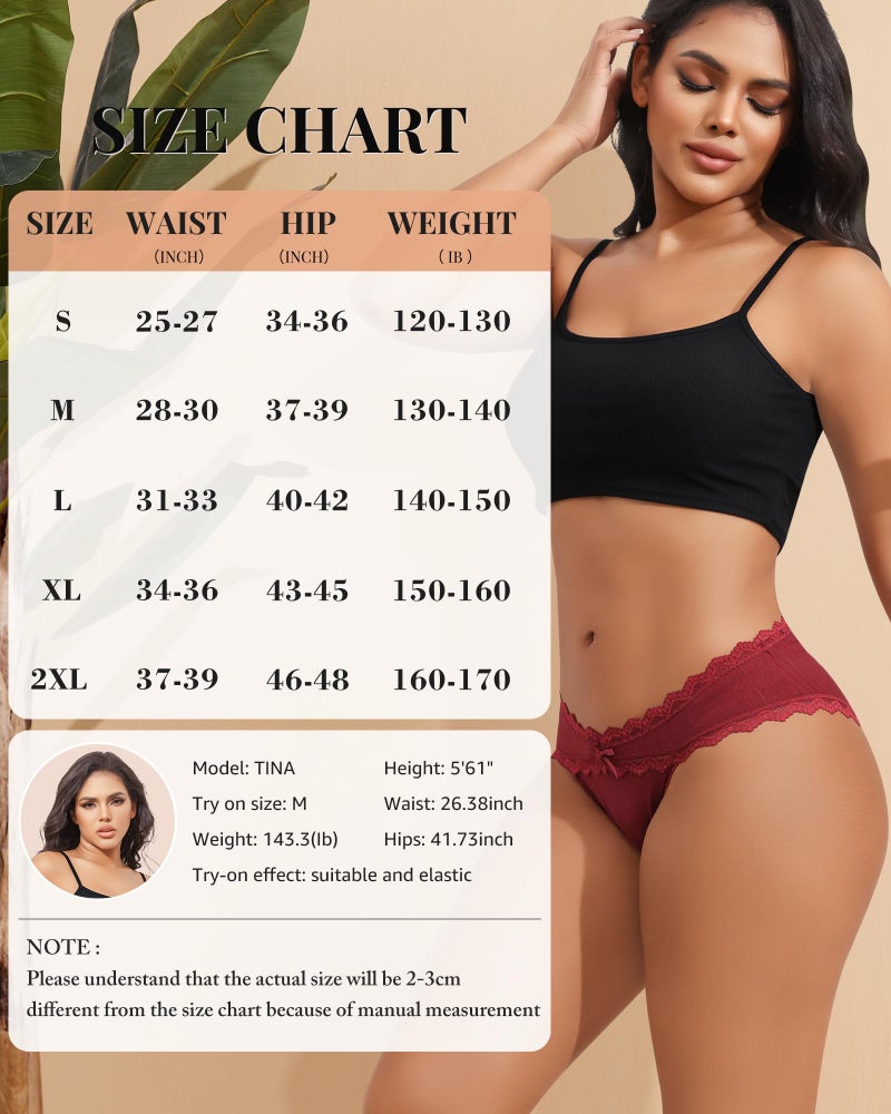 LEVAO Womens Underwear Cotton Cheeky Bikini Panties for Women Lace Stretch Hipster Ladies Briefs Multipack S-XXL - Image 5