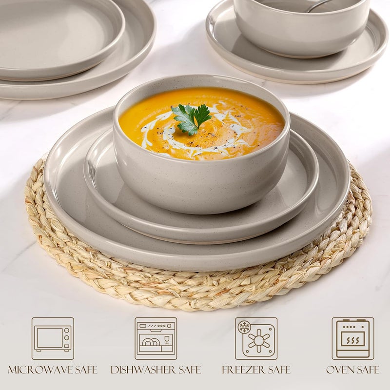 LIANYU Ceramic Dinnerware Sets for 6 18 Piece Dish Dinner Set for Dessert Salad Pasta Stoneware Kitchen Dining Plates and Bowls Chip  Scratch Resistant Milky Brown - Image 5