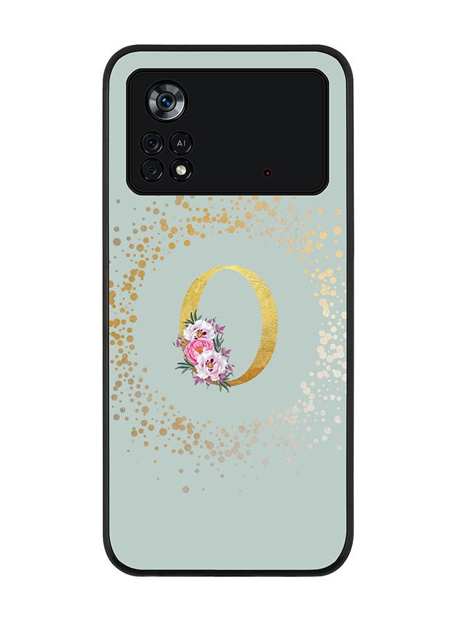 Stylizedd Rugged Black edge case for Poco M4 Pro 4G Slim fit Soft Case Flexible Rubber Edges Anti Drop TPU Gel Thin Cover - Custom Monogram Initial Letter Floral Pattern Alphabet - O (Light Grey ) - Image 1