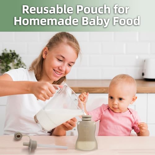 Eascrozn Reusable Baby Food Pouches, 4 Pack with Straw Squeezable Pouches for Toddlers, BPA-Free, Refillable Silicone Baby Food Storage Containers, 5 oz - Image 5