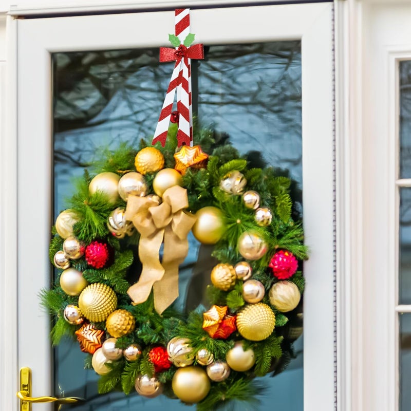 KEDONCHEN 2 Pack Wreath Hangers for Front Door,Christmas Decoration Metal Over The Door Wreath Hanger Ornament,Candy Cane Wreath Hanger - Image 4