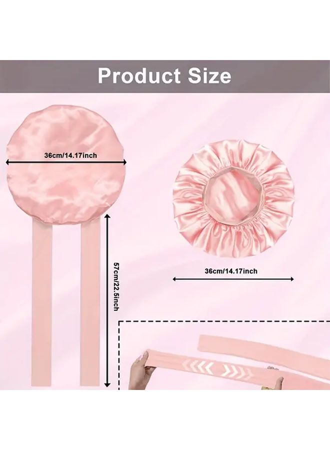 2 Pcs Silk Sleep Cap Set for Women Soft Stretchy Hair Bonnet Black and Pink - Image 4