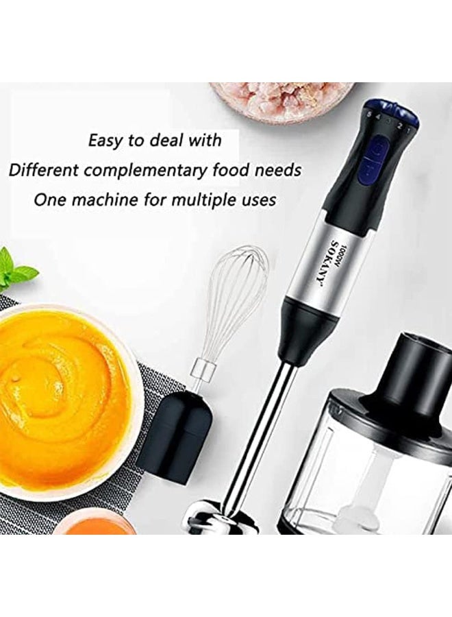 sokany 1000W Electric Hand Blender, 5-Speed, 4 in 1: Hand Blender, egg whisk, Meat Chopper, Measuring Cup 700ML, For Smoothies, Soups & Dips puree, Baby Food, Stainless Steel - Image 3