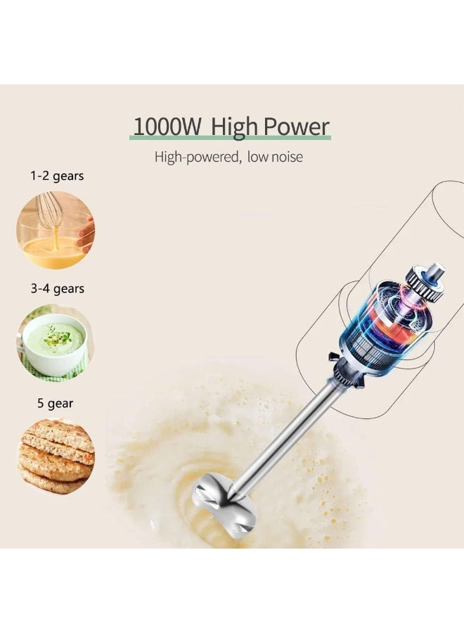 sokany 1000W Electric Hand Blender, 5-Speed, 4 in 1: Hand Blender, egg whisk, Meat Chopper, Measuring Cup 700ML, For Smoothies, Soups & Dips puree, Baby Food, Stainless Steel - Image 2