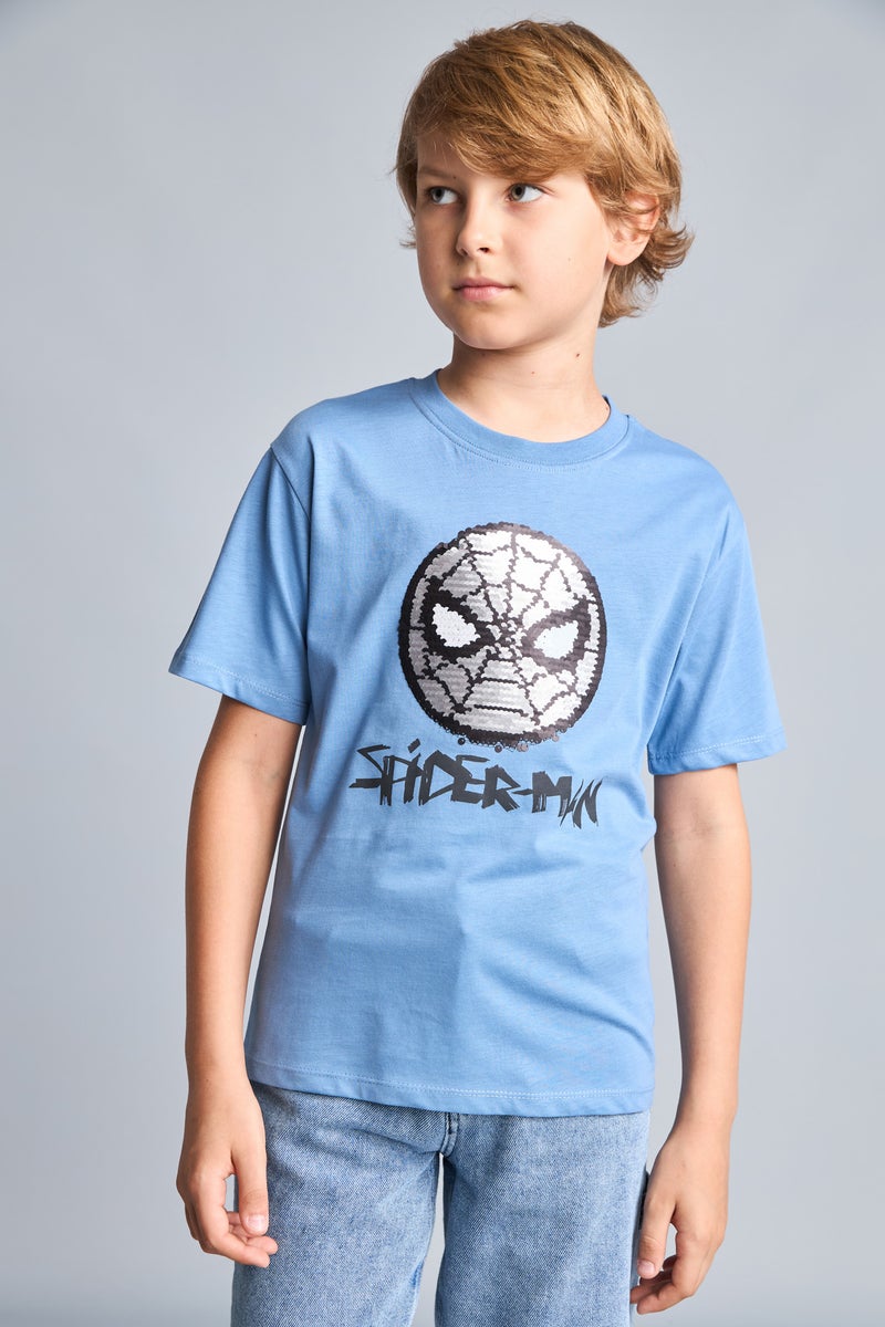 DeFacto Blue Boy Boy Marvel Spiderman New Regular Fit Blue T-Shirt Casual - Image 3