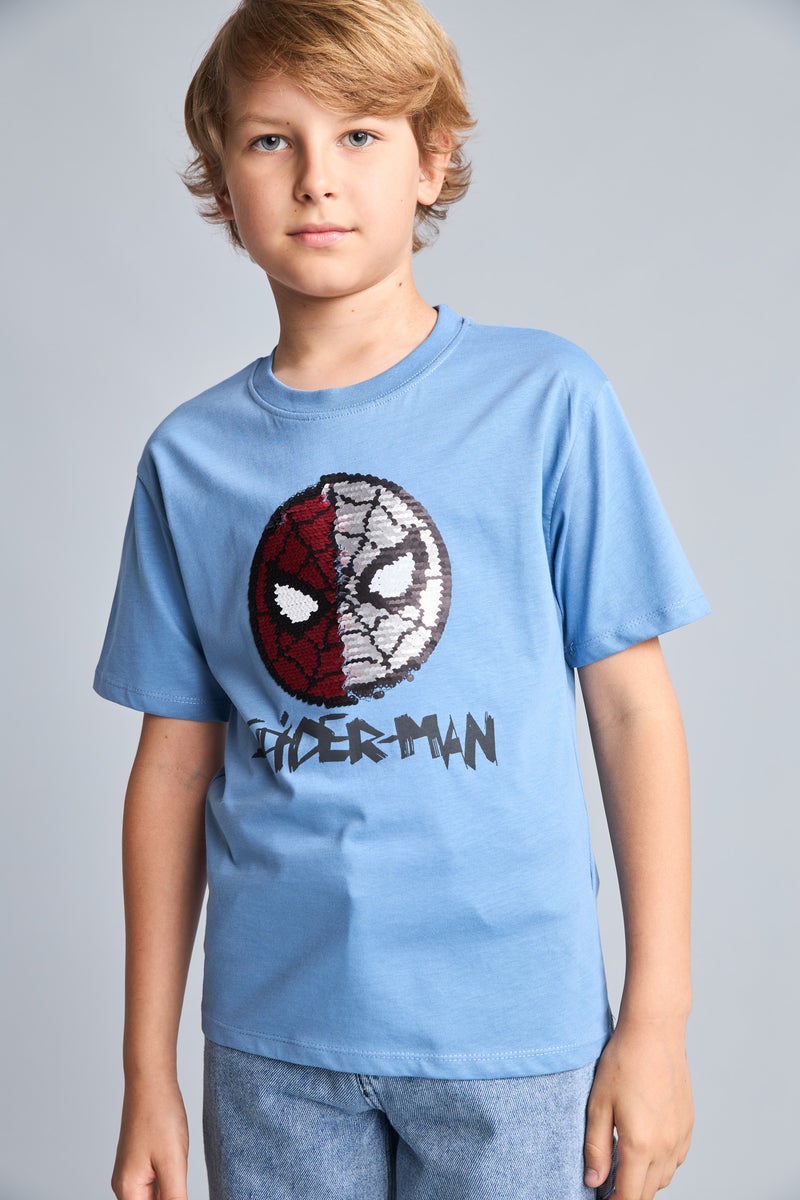 DeFacto Blue Boy Boy Marvel Spiderman New Regular Fit Blue T-Shirt Casual - Image 4