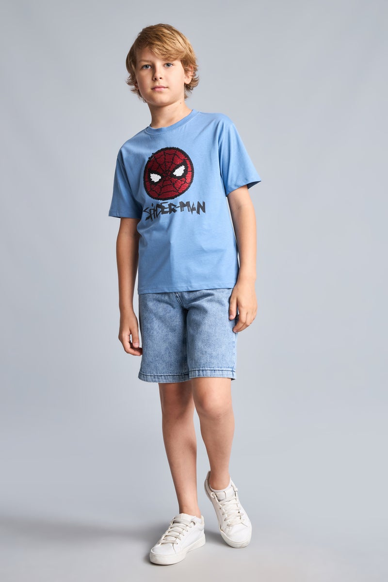 DeFacto Blue Boy Boy Marvel Spiderman New Regular Fit Blue T-Shirt Casual - Image 2