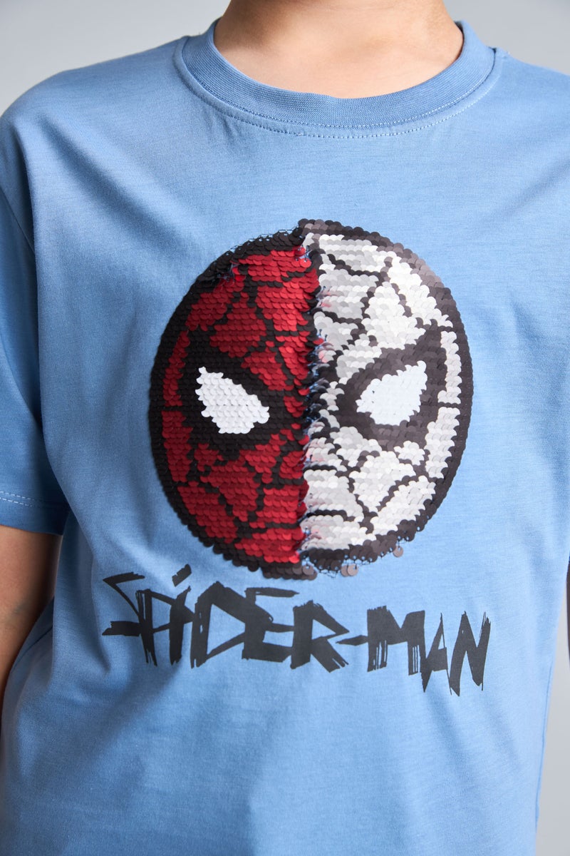 DeFacto Blue Boy Boy Marvel Spiderman New Regular Fit Blue T-Shirt Casual - Image 5