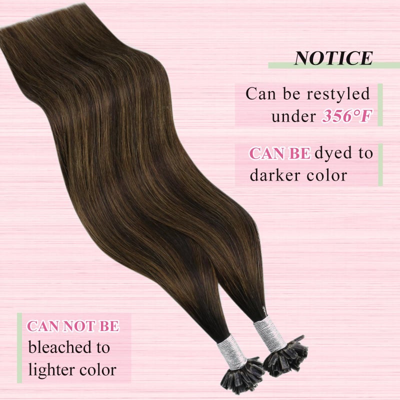 YoungSee K Tip Hair Extensions Real Human Hair Balayage U Tip Hair Extensions Human Hair Brown Utip Human Hair Extensions Brown with Brown Balayage U Tip Real Hair Extensions Straight 18In 50s/50G - Image 5