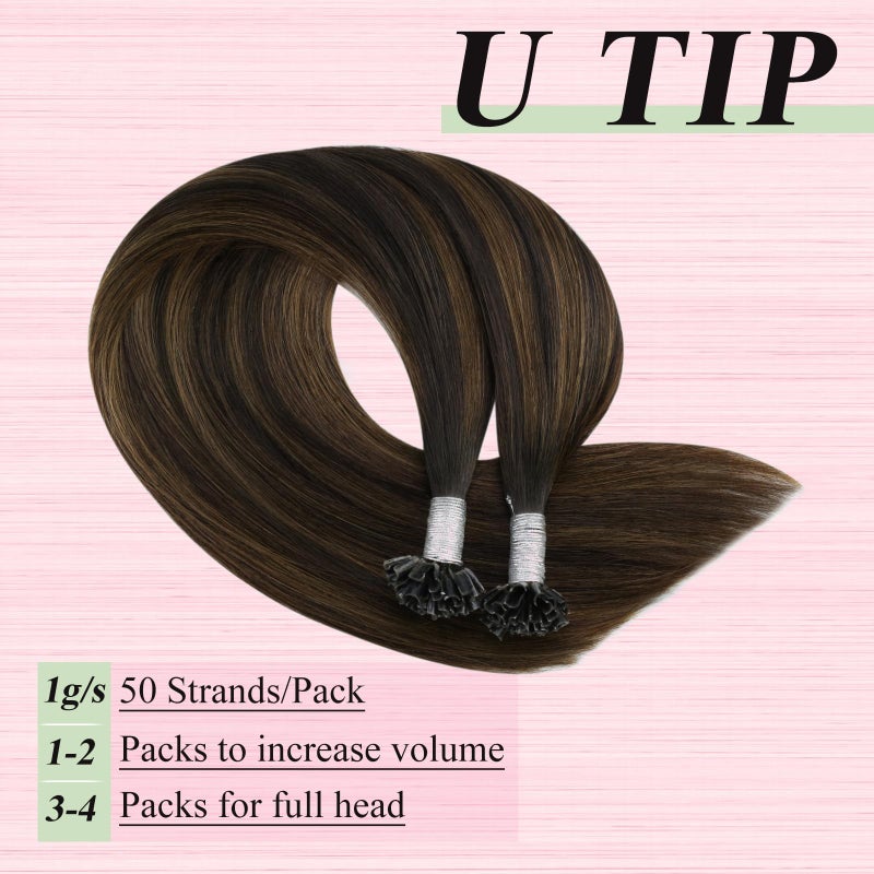 YoungSee K Tip Hair Extensions Real Human Hair Balayage U Tip Hair Extensions Human Hair Brown Utip Human Hair Extensions Brown with Brown Balayage U Tip Real Hair Extensions Straight 18In 50s/50G - Image 4